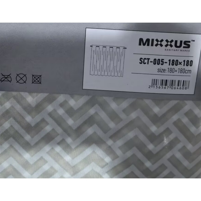 Шторка для ванної Mixxus SCT-005-180x180 з поліестеру із вбудованими кільцями (Візерунок сірий) (AC0646) Київ - фото 2