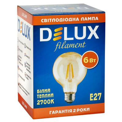 Лампочка Delux Globe G95 6Вт E27 2700К amber filament (90016727) Винница - изображение 2
