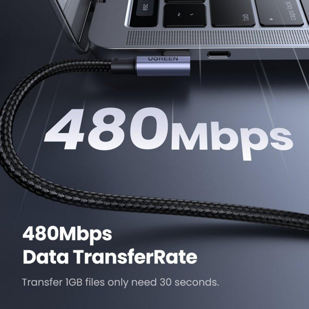 Кабель UGREEN US334 USB-C 2.0 to Angled USB-C M/M Cable Aluminium Shell with Braided 1m (Black)(UGR-70643) Николаев - изображение 8