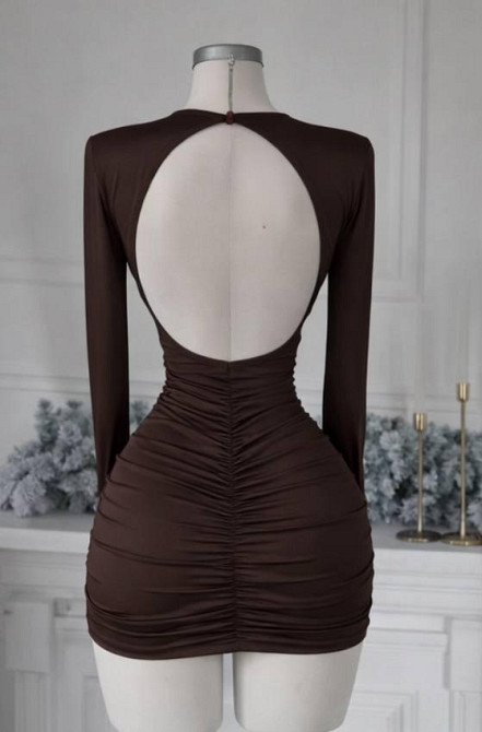 Женское спелое обаятельное мини платье качественный, плотный микродайвинг Шоколад, 42/44 Одесса - изображение 1