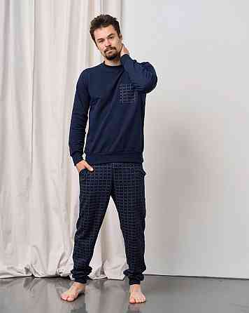 Мужской теплый домашний костюм со штанами в клетку - Байка Tom John 93378 L Киев