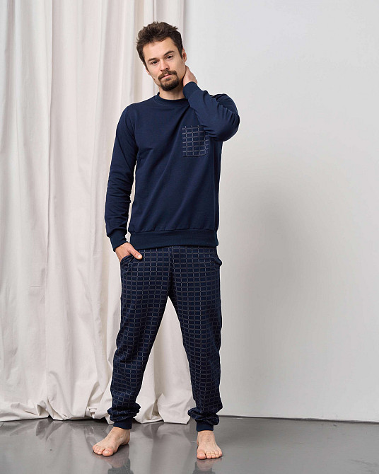 Мужской теплый домашний костюм со штанами в клетку - Байка Tom John 93378 L Киев - изображение 1