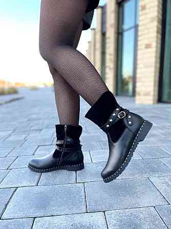 Черевики жіночі M.KRAFT чорні шкіра+замша натуральна высота 16 см обхват 13 см (2515/1) Коломия