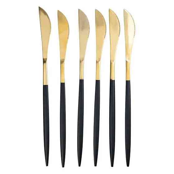 Yiwu Набір столових ножів 6 штук ножі сервірувальні столові 22.5 см Чорний із золотом HP-20-6 Киев