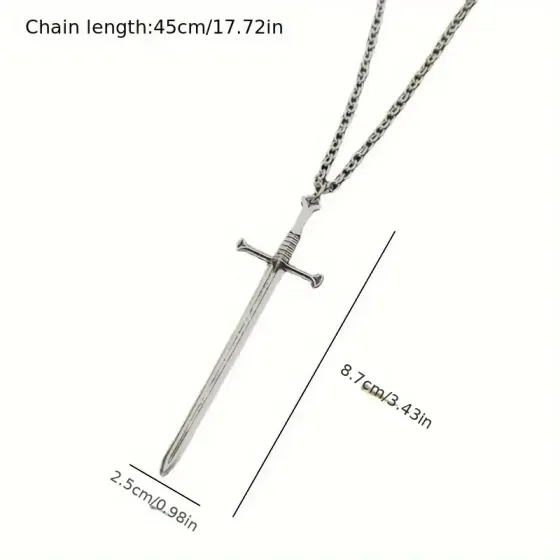 Кулон-меч на цепочке – серебристый, 8,7×2,5 см, унисекс Киев