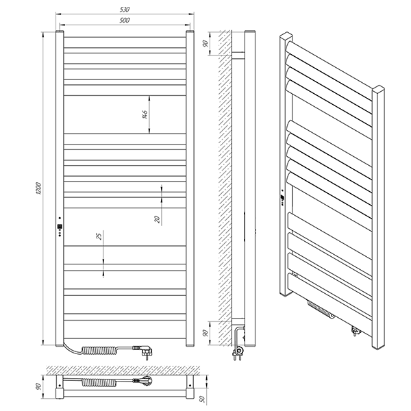 Електричний полотенцесушитель Laris Зебра Лавина ЧК13 500Х1200 Е білий Київ - фото 7