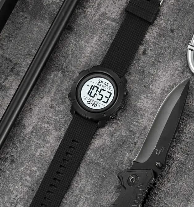 Мужские наручные часы Skmei 2497 с каучуковым ремешком (Черный с белым) Винница - изображение 5