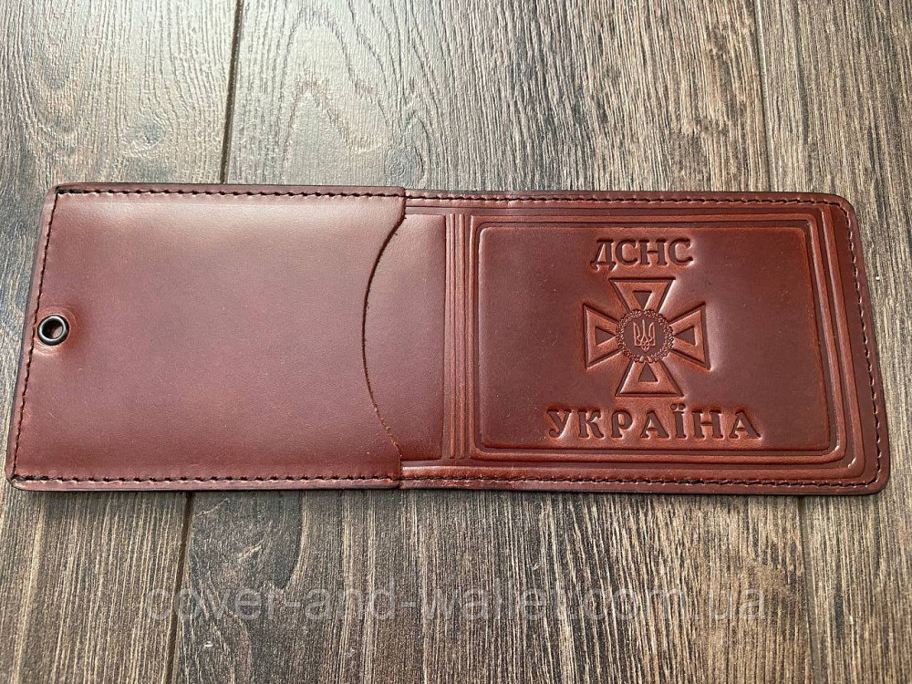 Кожаная обложка на удостоверение ДСНС с шевроном и карманом Киев - изображение 5