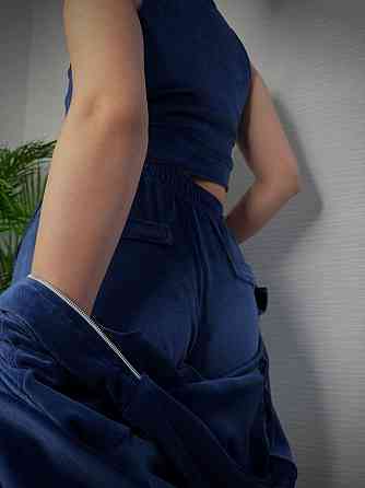 Женский стильный повседневный плюшевый костюм тройка Синий, 42/44 Одесса