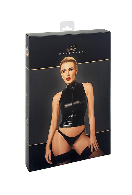 Топ Noir Handmade F324 Glam, 3XL, black, халтер, на блискавці, вінілові вставки, комір-стійка Sex Aura Київ - фото 7