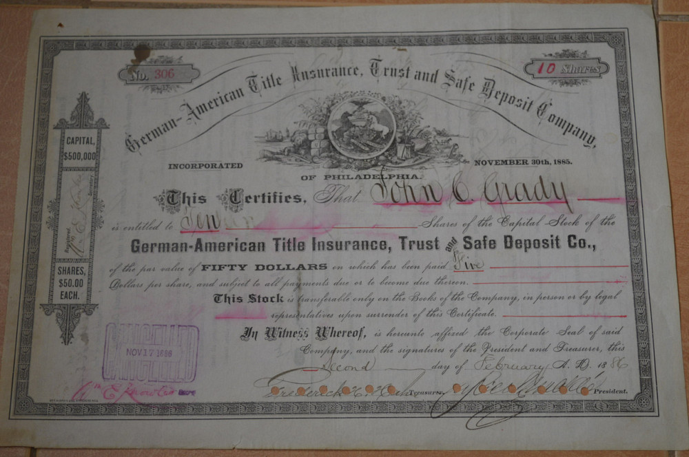 Акция. German - American Title Insurange. США. 1886 год №306 (1.12) Полтава - изображение 1