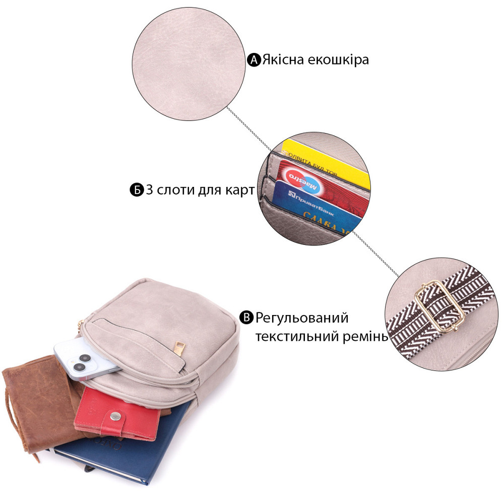 Стильная женская сумка через плечо из экокожи Vintage sale_15119 Бежевый Киев - изображение 4