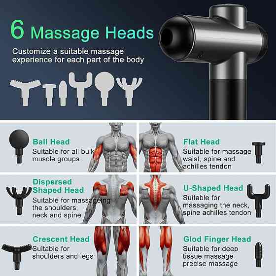Перкусійний ручний масажер Massage Gun BDBKMG, м'язовий масажний пістолет, 99 режимів, 6 насадок, Чо Київ