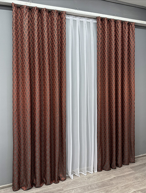 Шторна тканина жакард, колекція "RUBI" колір графітовий з теракотовим 1762ш Київ - фото 8