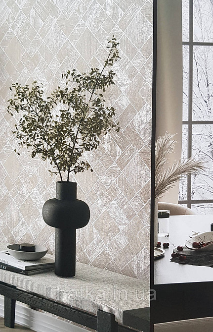 Шпалери вінілові на флізеліні Ritus Marburg метрові геометрія під плитку структурні бежеві Київ - фото 1