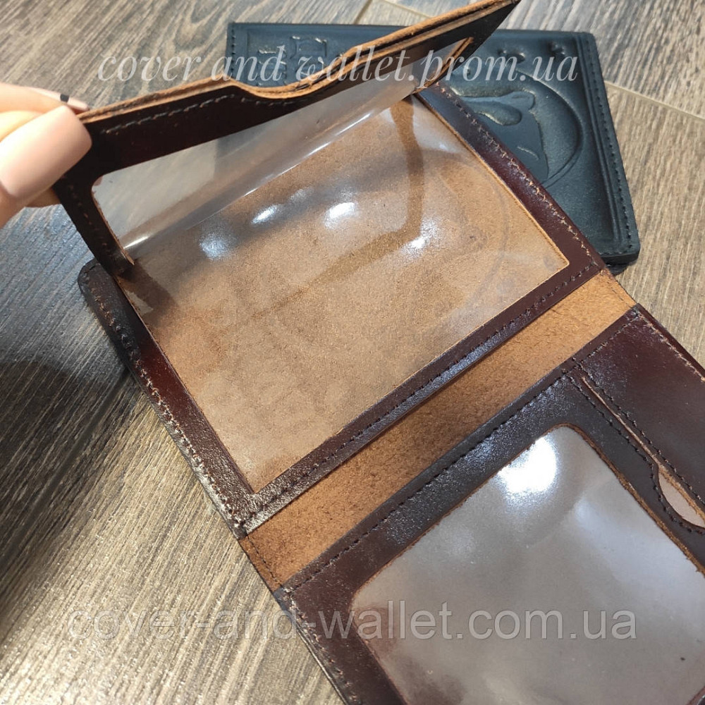 Каштанова обкладинка для документів мисливця із глянцевої шкіри Киев - изображение 3