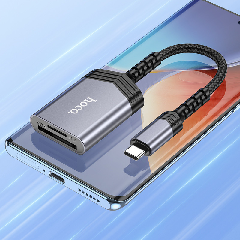 Кардридер HOCO UA25 2-in-1 card reader Type-C Metal Gray Одеса - фото 8