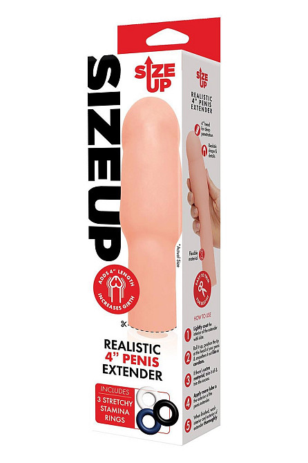 Насадка на пенис Size-Up Penis Extender с 3 эрекционными кольцами в наборе, бежевая Sex Aura Киев - изображение 5