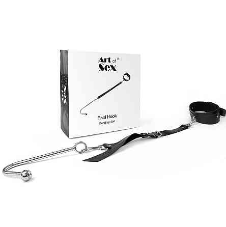 Анальний гак 2 із нашийником з натуральної шкіри Art of Sex - Anal hook, Чорний Sex Aura Київ