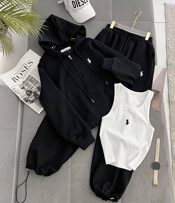 Женский повседневный костюм тройка с лого качественная двухнитка Одесса - изображение 1