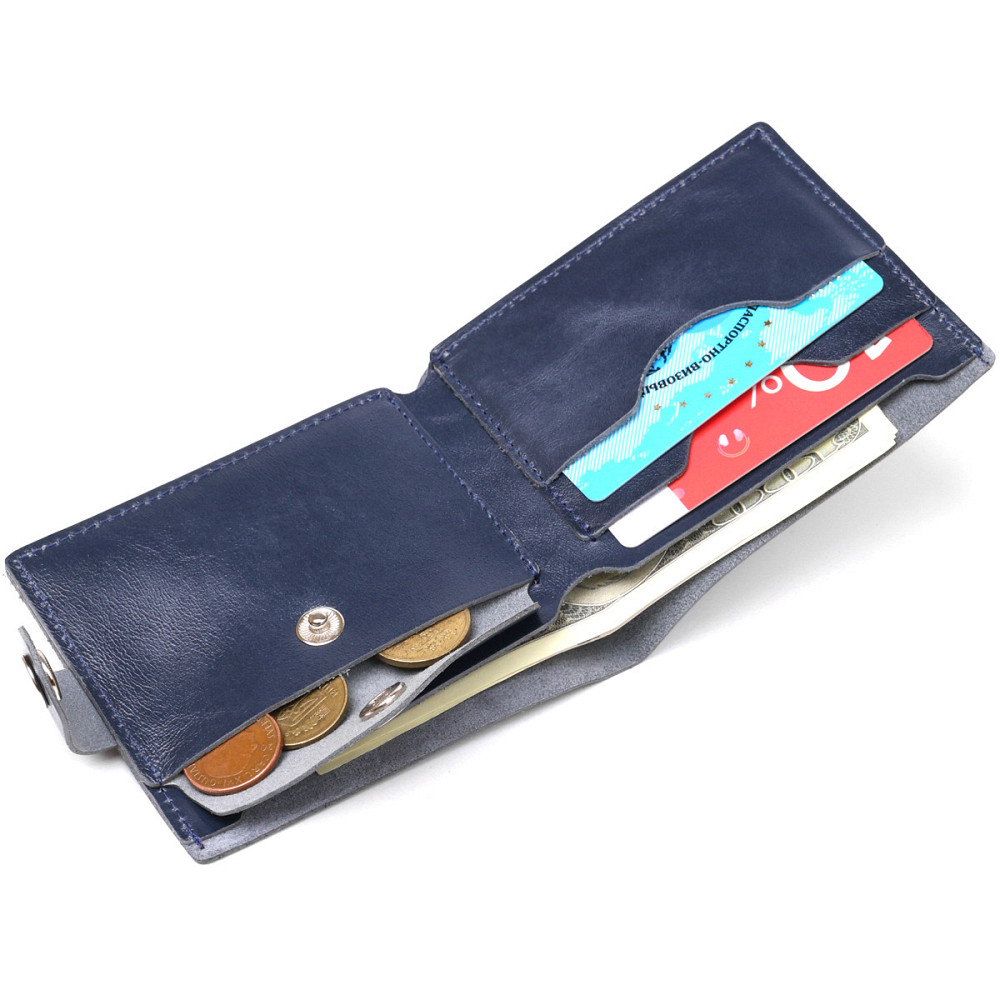 Кожаное компактное портмоне Shvigel 16444 Синий Киев - изображение 5