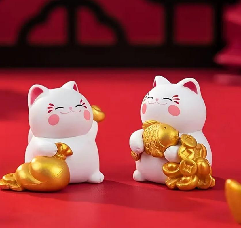 Набор из 4 фигурок счастливых котиков Манеки-Неко Декор из белой смолы Киев - изображение 2