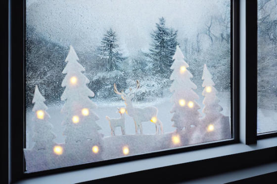 Світлодіодна новорічна прикраса ялинки і олені для вікна або стіни 60 на 30 см з фетру Німеччина білий Київ
