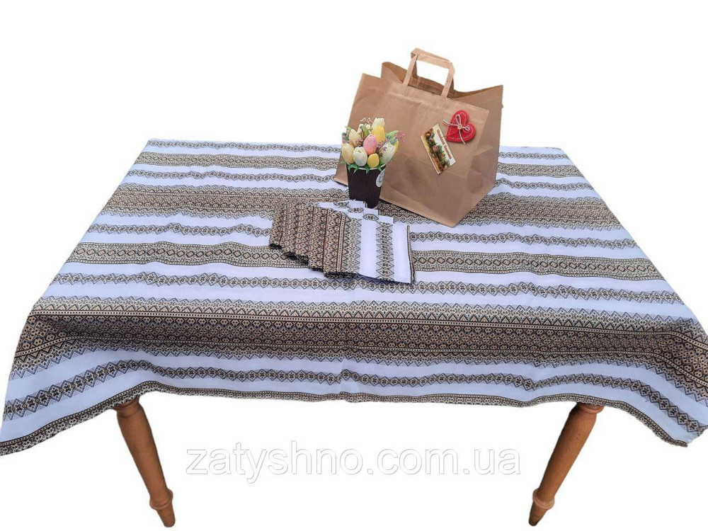 Кавовий комплект скатертина з серветками машинна вишивка 120*140 Київ - фото 1