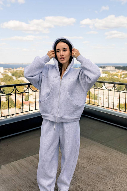 Женский теплый костюм двойка свободного кроя на каждый день турецкая трехнитка на флисе Меланж Одесса - изображение 1