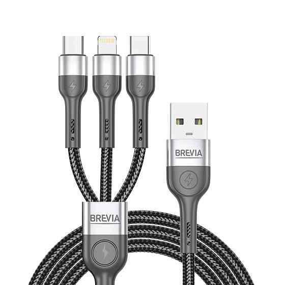 Кабель Brevia 3in1 USB to Lightning+Micro+Type-C 3A 1,2м, чорний (59120BULMCC1) Львів