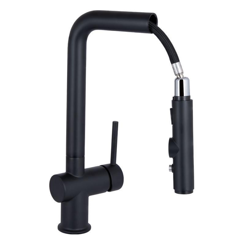 Смеситель для кухни Qtap Rozcesti с выдвижным изливом с подключением для питьевой воды QTROZ367BLM45943 Black Харьков - изображение 3