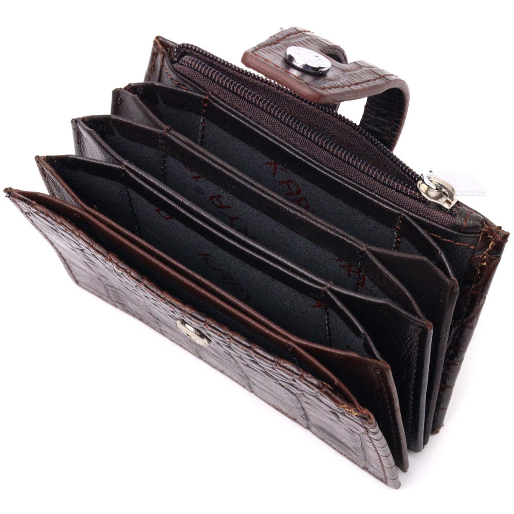 Оригинальный картхолдер из натуральной кожи с тиснением под крокодила KARYA 21330 Коричневый Киев - изображение 5