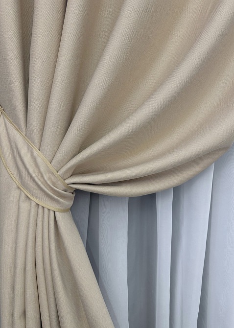 Комплект штор на люверсах VR-Textil Шеніл однотонний № 1691ш Бежевий 150х250 см 2 шт (37-0241) Київ - фото 5