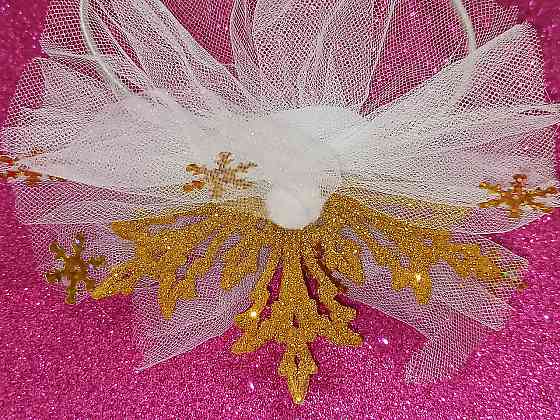 Обруч снежинка золотая с фатином на голову one size ручная работа белый Киев