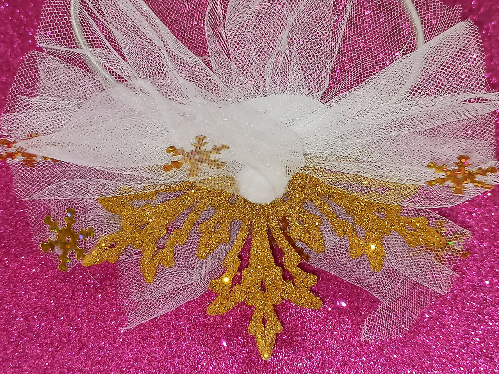 Обруч снежинка золотая с фатином на голову one size ручная работа белый Киев - изображение 2