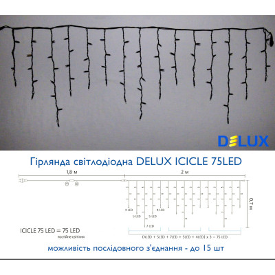 Гірлянда Delux Icicle 75LED 2x0.7m білий/чорний IP44 EN (90016589) Вінниця - фото 3