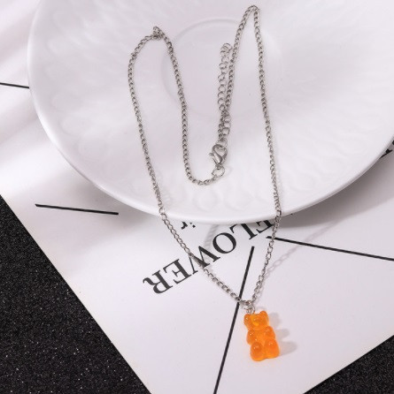 Детский кулон желейный мишка, оранжевый -длина 48см, смола, цинковый сплав Киев - изображение 1