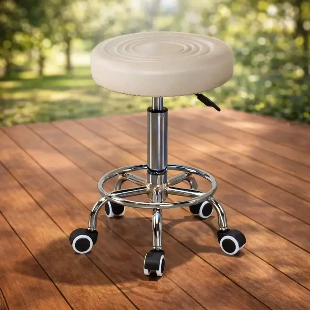 Стул косметологический без спинки на колесах с подставкой для ног, регулировка высоты Слоновая кость Киев - изображение 2