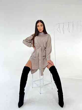 Жіноче стильне тепле плаття з розрізами турецька двостороння ангора люкс Беж, 42/46 Одеса