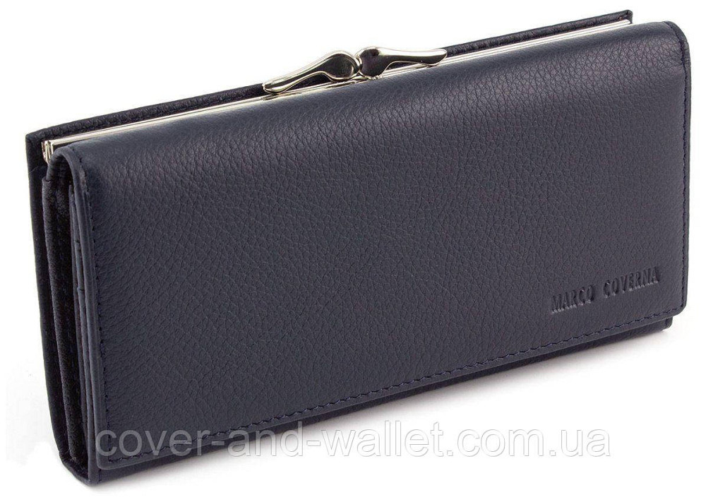 Жіночий горизонтальний шкіряний гаманець синього кольору Marco Coverna 1412 Київ - фото 1