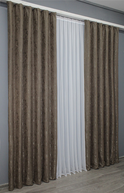 Комплект готових штор VR-Textil Льон мармур Pavliani № 1372ш Какао 100х270 см 2 шт (31-622 ) Київ - фото 5