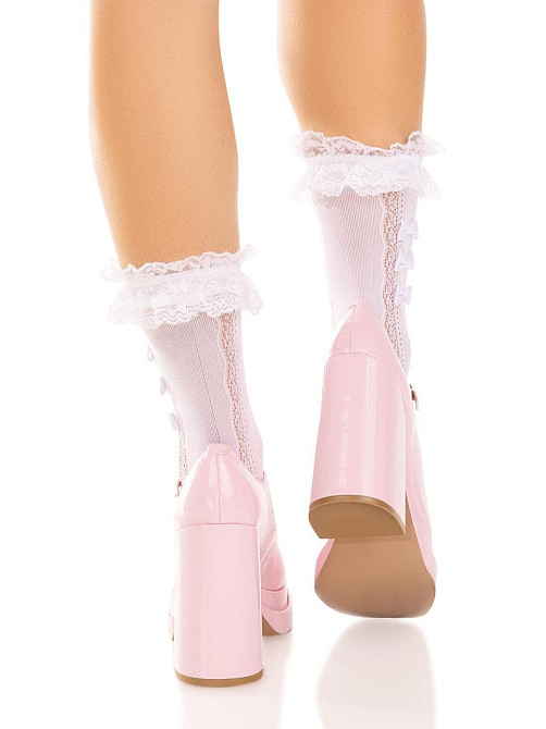 Шкарпетки ажурні Leg Avenue Mini Bow Lace Anklet, білі, з рюшами, декор — бантики Sex Aura Київ - фото 4
