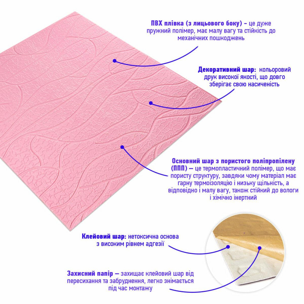 Панель 3D 700х700х6мм Рожевий SW-00001950 Київ - фото 2