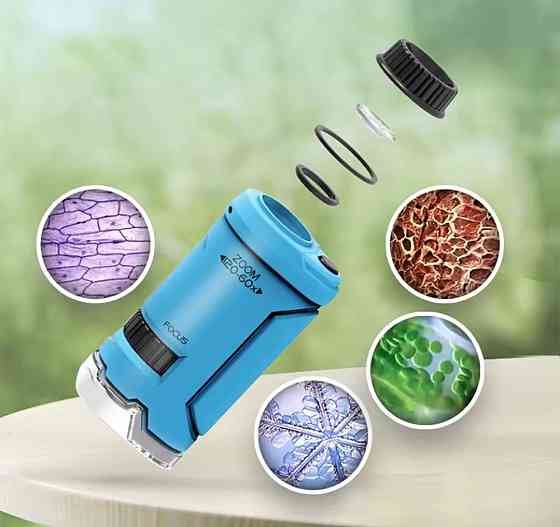 Портативный мини микроскоп з подсветкой 10 на 5 см синий Киев