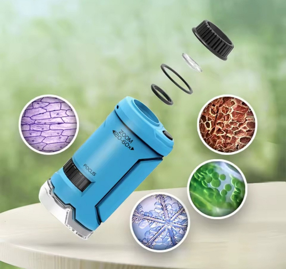 Портативный мини микроскоп з подсветкой 10 на 5 см синий Киев - изображение 6