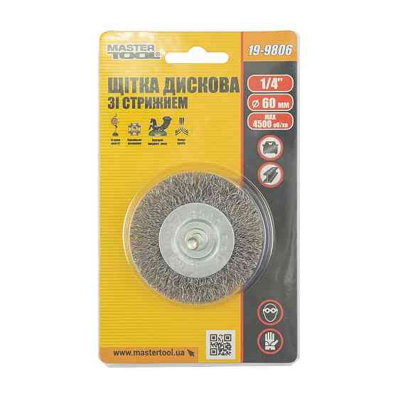 Щітка дискова MASTERTOOL з рифленого дроту Ø 60 мм зі стрижнем ¼" 19-9806 Коломия