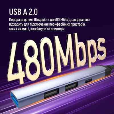 Концентратор ColorWay USB-A/USB-C 4-in-1 USB2.0х2/USB3.0/USB-C2.0 (CW-HUB06) Винница