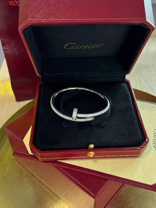 Cartier розкішний браслет цвях | Розсип цирконів по колу | Покриття біле золото, проба AU 750 Одеса - фото 15