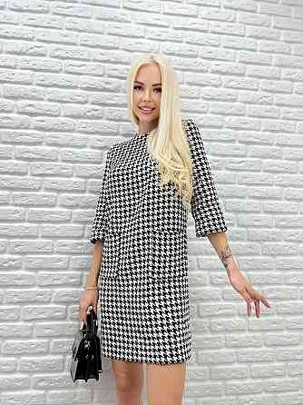 Платье с принтом в гусиную лапку Rosemary батал 50-52, Черный Киев