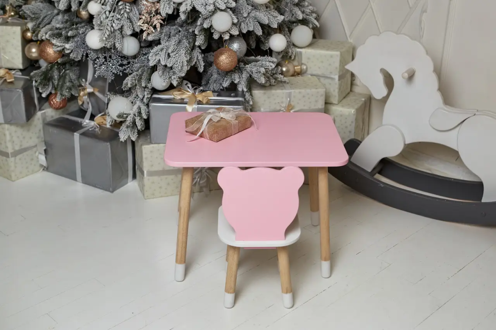 Дитячий прямокутний столик (Рожевий) та стільчик Ведмедик (Рожевий з білим) Вінниця - фото 11